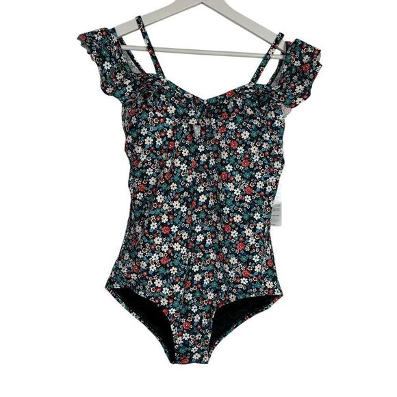 Lands End Women's size 12 Tummy Control Ruffle Off-the-Shoulder One-Piece Swimsu - Picture 2 of 7